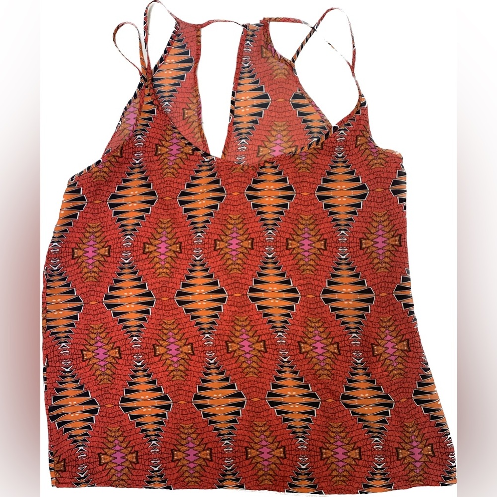 Stradivarius orange/red print top (USA 5)